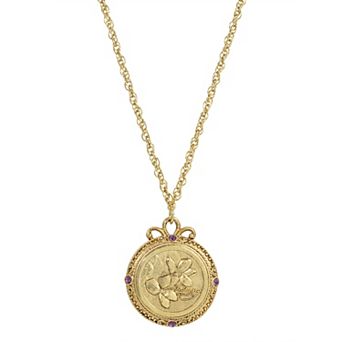 1928 Gold Tone Flower of the Month Pendant Necklace
