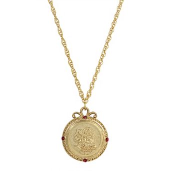 1928 Gold Tone Flower of the Month Pendant Necklace