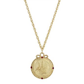 1928 Gold Tone Flower of the Month Pendant Necklace