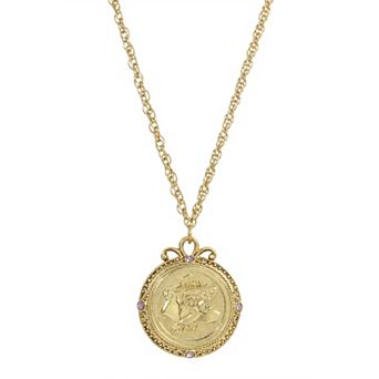 1928 Gold Tone Flower of the Month Pendant Necklace