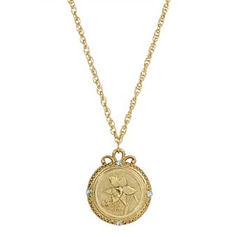 1928 Gold Tone Flower of the Month Pendant Necklace