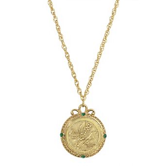 1928 Gold Tone Flower of the Month Pendant Necklace