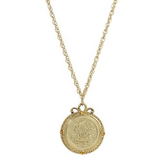 1928 Gold Tone Flower of the Month Pendant Necklace