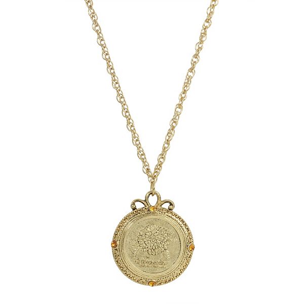 1928 Gold Tone Flower of the Month Pendant Necklace