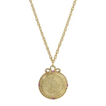 1928 Gold Tone Flower of the Month Pendant Necklace