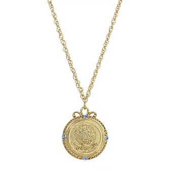 1928 Gold Tone Flower of the Month Pendant Necklace