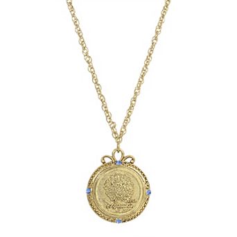 1928 Gold Tone Flower of the Month Pendant Necklace