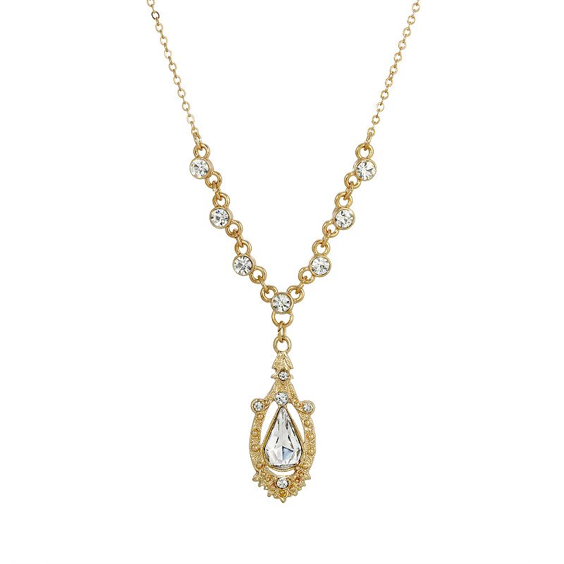 1928 Simulated Crystal Suspended Teardrop Pendant Necklace, Womens, Yellow