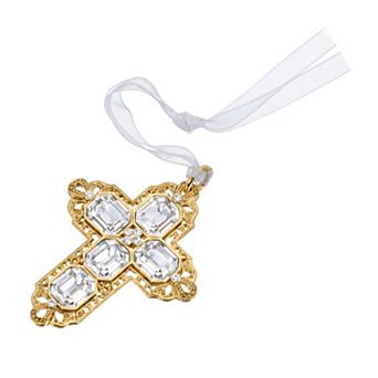 1928 Gold Tone Crystal Filigree Cross Ornament