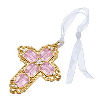 1928 Gold Tone Crystal Filigree Cross Ornament