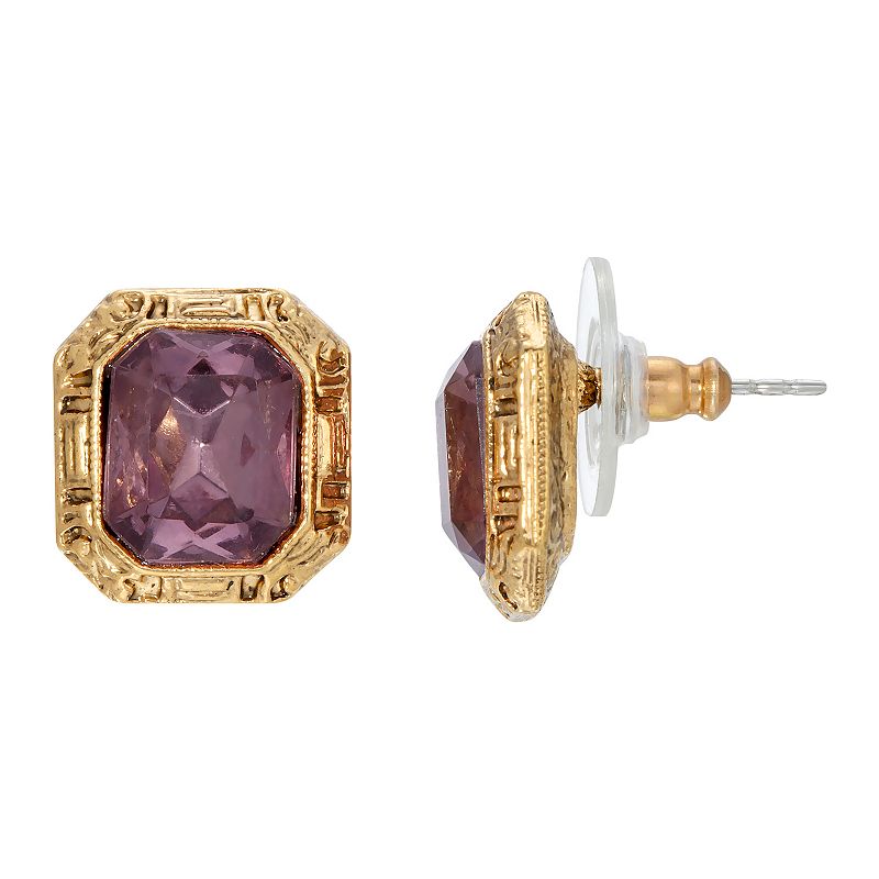 1928 Purple Square Post Stud Earrings, Womens