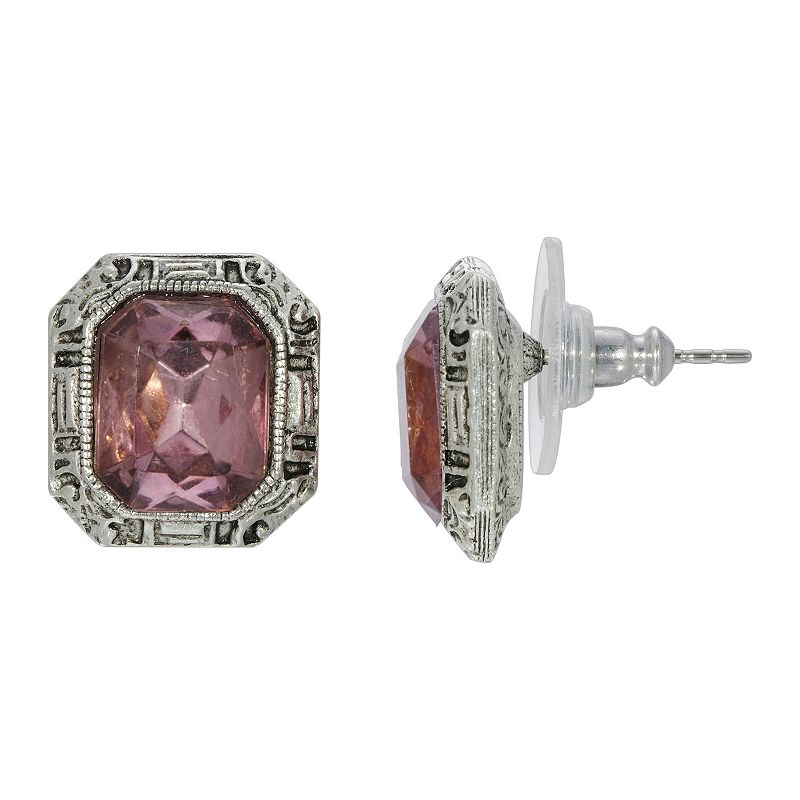 1928 Purple Square Post Stud Earrings, Womens