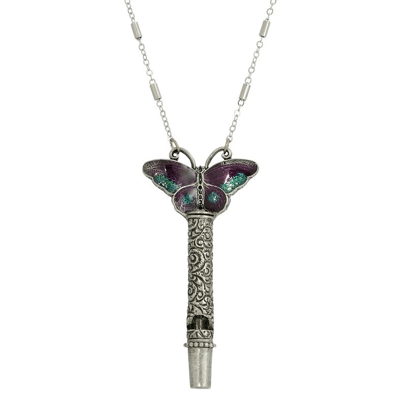 78016658 1928 Colorful Butterfly Pewter Whistle Pendant Nec sku 78016658