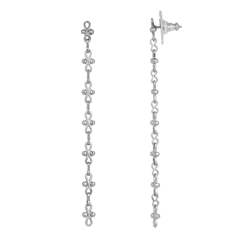 1928 Silver Tone Chain Linear Drop Earrings, Womens, Grey