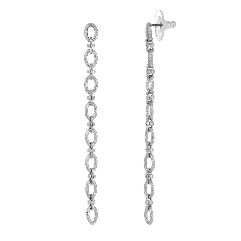 1928 Cable Chain Linear Drop Earrings, Womens, Grey