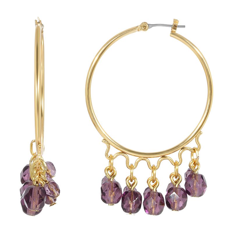1928 Purple Beaded Drop Hoop Earrings, Womens