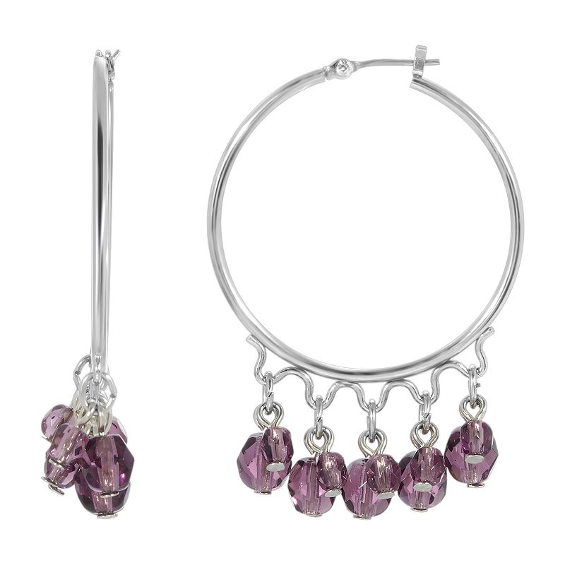 1928 Purple Beaded Drop Hoop Earrings, Womens