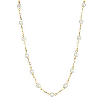 1928 Gold Tone Pearl Station Necklace