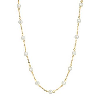 1928 Gold Tone Pearl Station Necklace