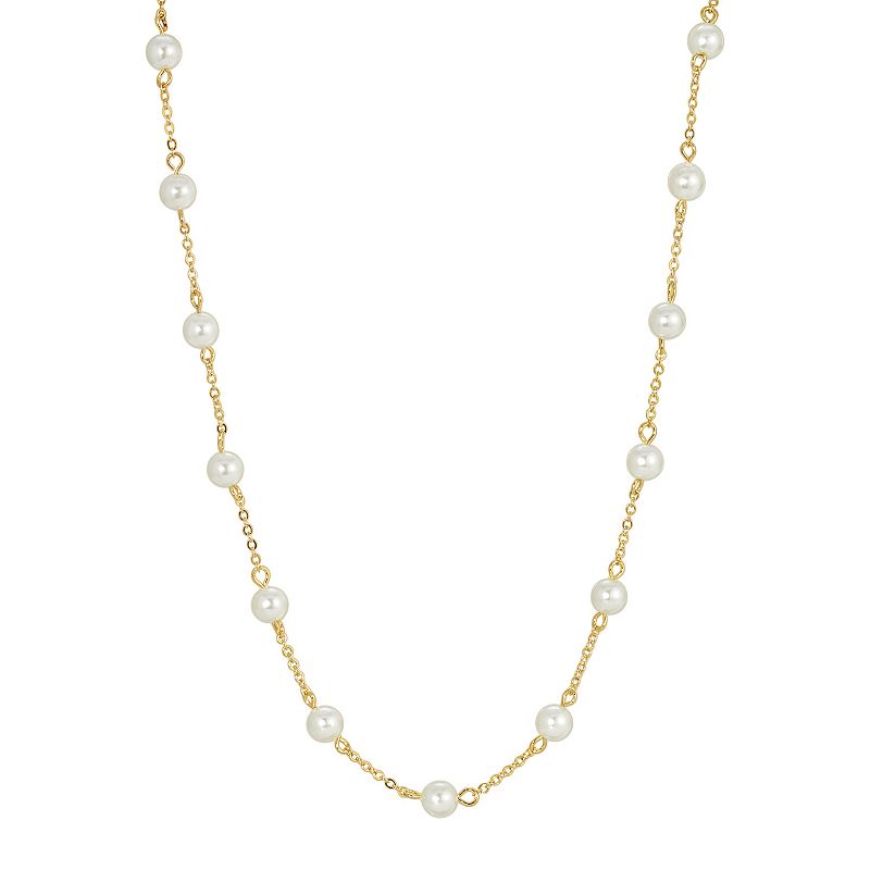 1928 Gold Tone Pearl Station Necklace, Womens, White
