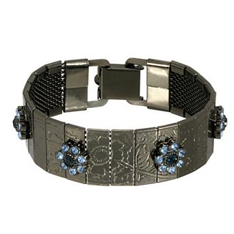 1928 Jet Tone & Blue Flower Bracelet