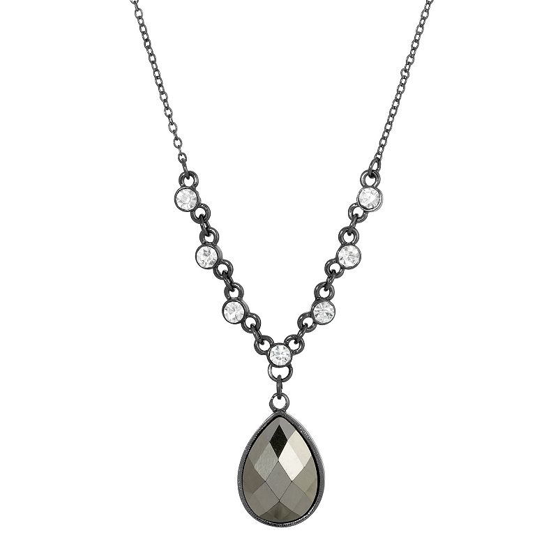 1928 Simulated Crystal Teardrop Pendant Necklace, Womens, Black