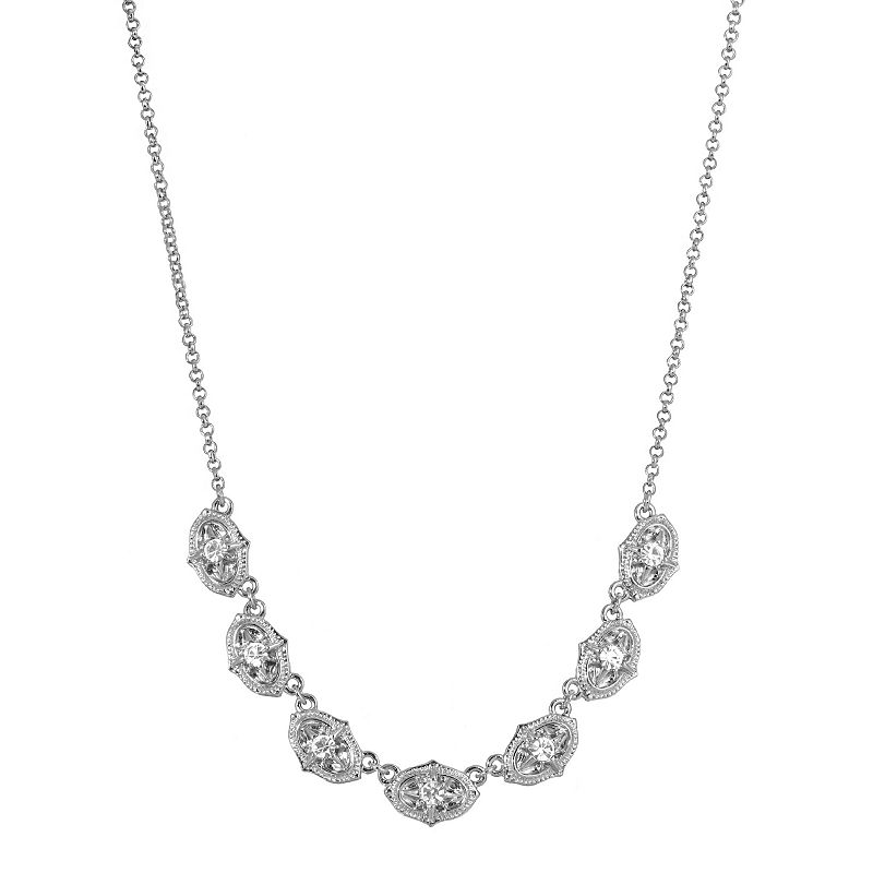 1928 Silver Tone Simulated Crystal Collar Necklace, Womens