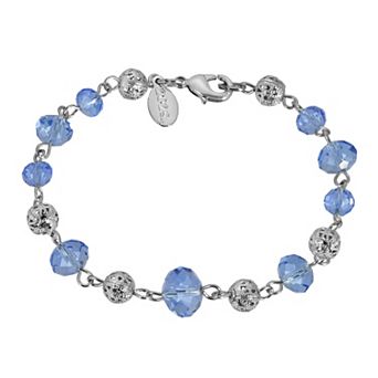 1928 Silver Tone & Blue Beaded Chain Bracelet
