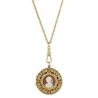 1928 Carnelian Cameo Round Filigree Locket Necklace