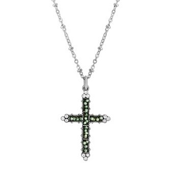 1928 Pewter Cross Seed Beaded Necklace