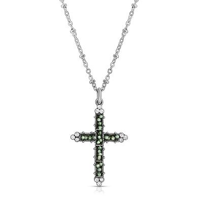 1928 Pewter Cross Seed Beaded Necklace