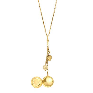 1928 Gold Tone Carnelian Cameo Locket & Charm Necklace