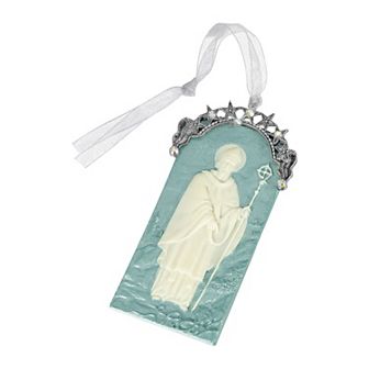 1928 Silver Tone and Simulated Crystal Saint Cameo Ornament