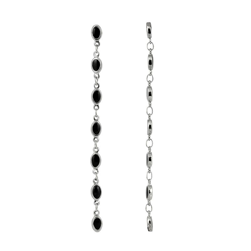 1928 Black Oval Simulated Crystal Linear Drop Earrings, Womens