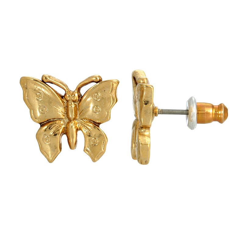 1928 Metallic Petite Butterfly Stud Earrings, Womens, Yellow