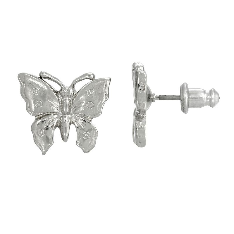 1928 Metallic Petite Butterfly Stud Earrings, Womens, Grey