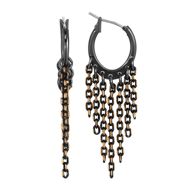 1928 Black Tone & Gold Tone Tapered Chain Shower Drop Earrings, Womens
