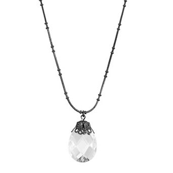 1928 Black Large Briolette Teardrop Pendant Necklace