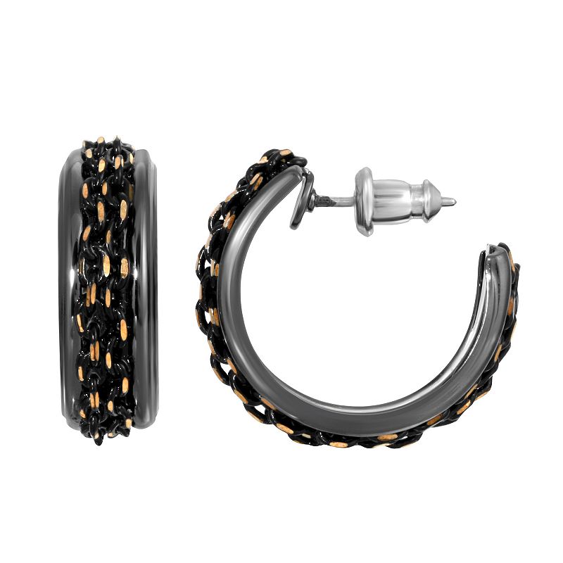 82139849 1928 Black Tone & Gold Tone Chain C-Hoop Earrings, sku 82139849