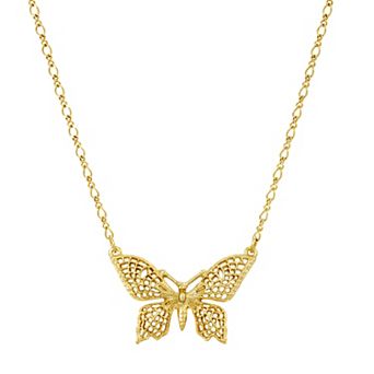 1928 Gold Tone Lacy Butterfly Pendant Necklace