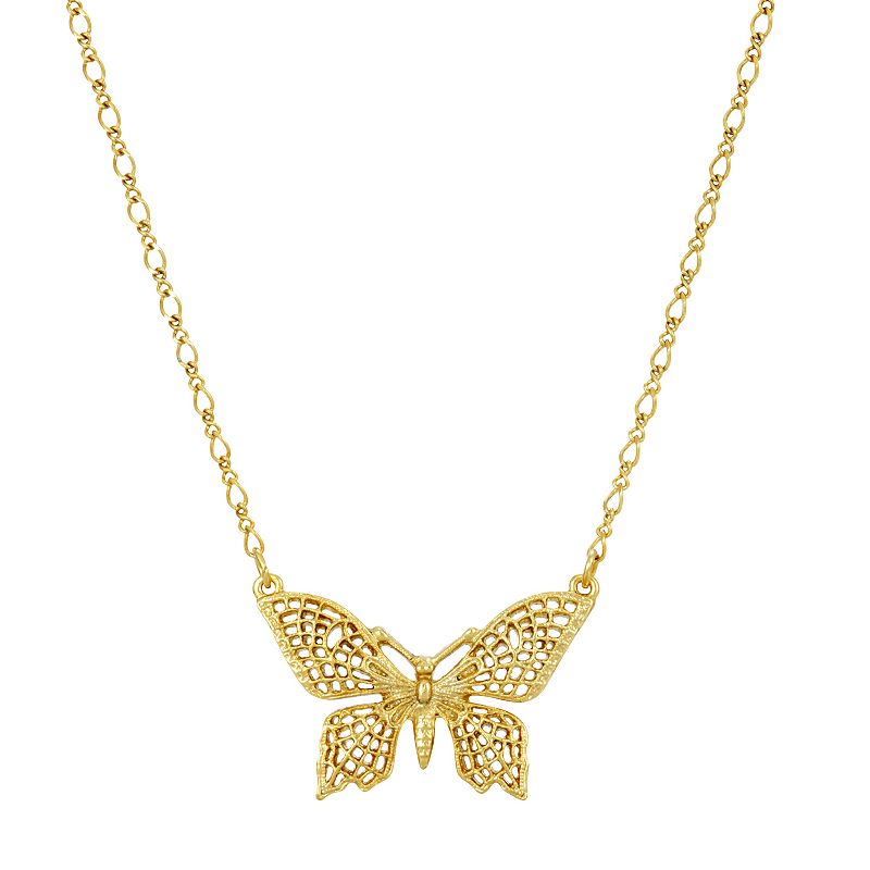 83456486 1928 Gold Tone Lacy Butterfly Pendant Necklace, Wo sku 83456486