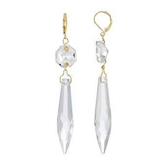1928 Gold Tone & Clear Crystal Linear Double-Drop Earrings
