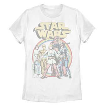 Juniors' Star Wars Rainbow Retro Group Graphic Tee