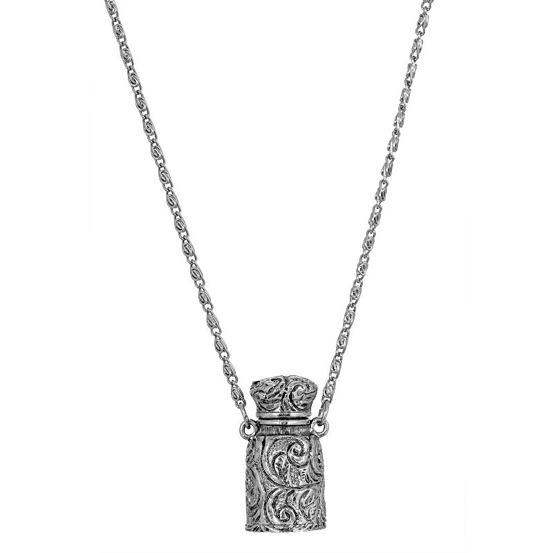 1928 Antiqued Silver-Tone Bottle Pendant Necklace, Womens