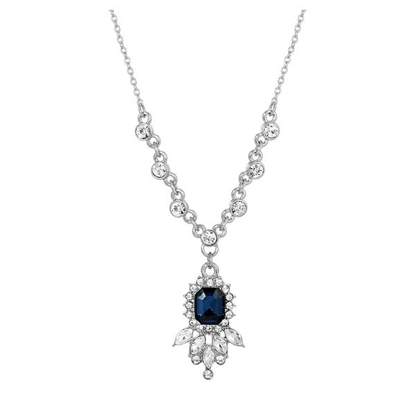 1928 Silver Tone Cluster Simulated Crystal Pendant Necklace