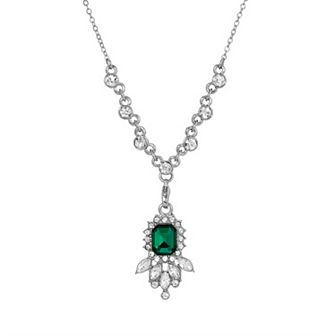 1928 Silver Tone Cluster Simulated Crystal Pendant Necklace