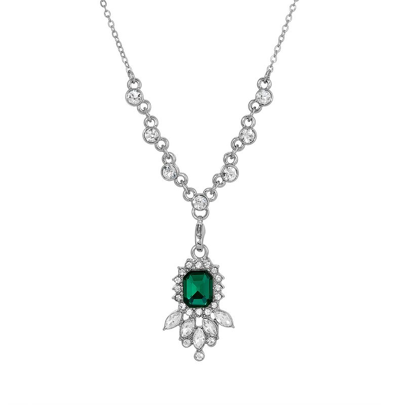 1928 Silver Tone Cluster Simulated Crystal Pendant Necklace, Womens, Green