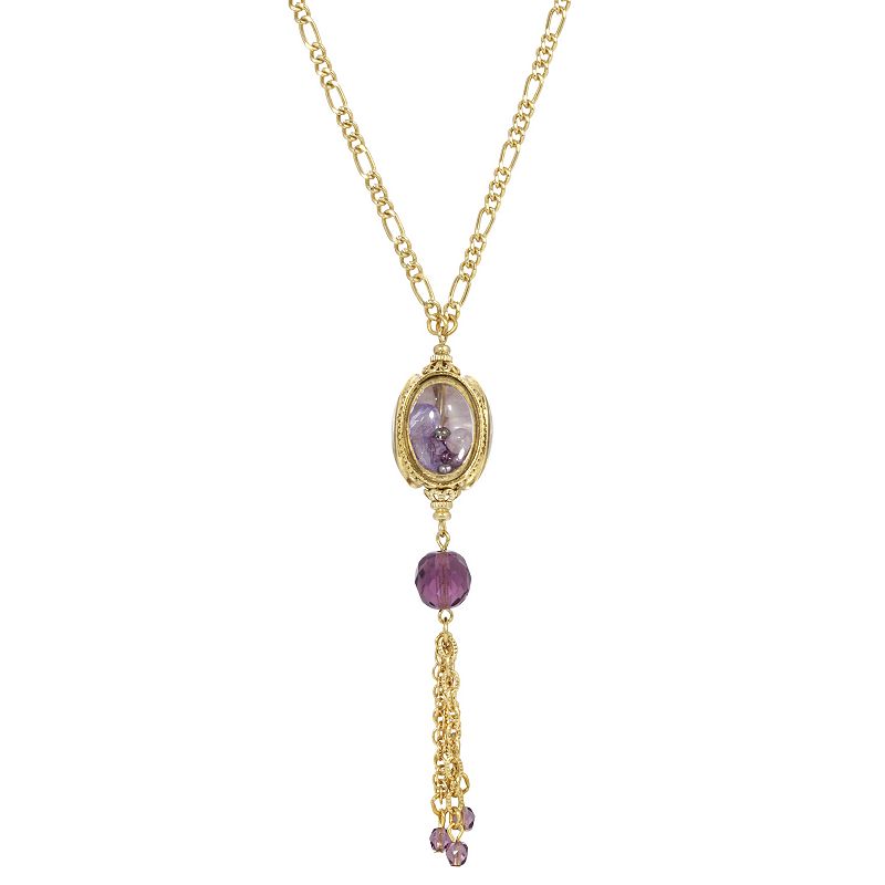 1928 Purple Beaded Drop Spinner Pendant Necklace, Womens