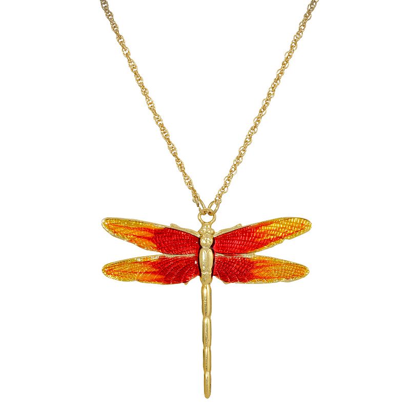 69976178 1928 Gold Tone Orange Dragonfly Pendant Necklace,  sku 69976178