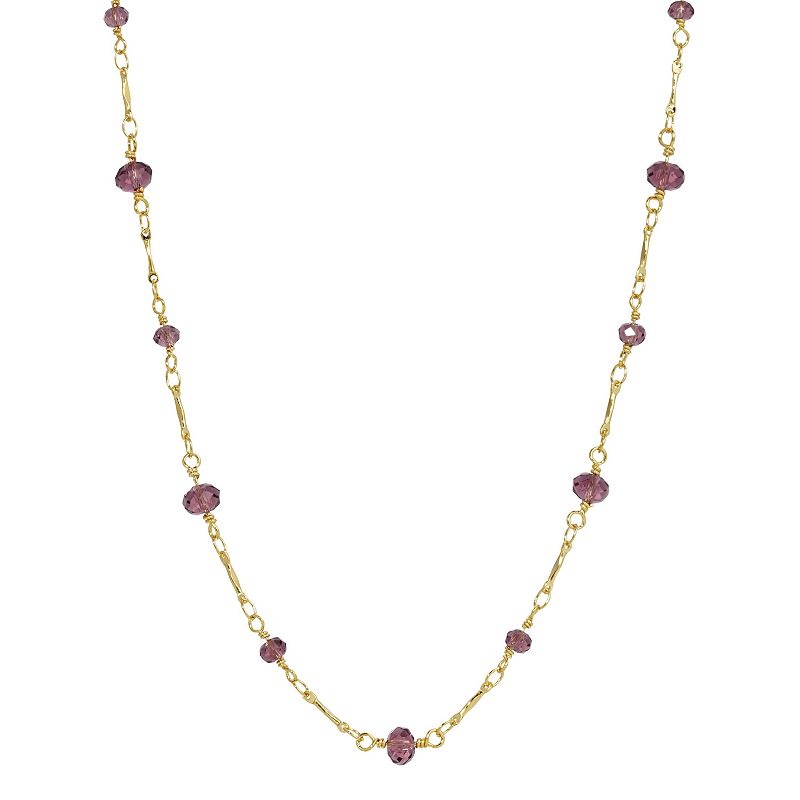 1928 Purple Beaded Chain Station Necklace, Womens